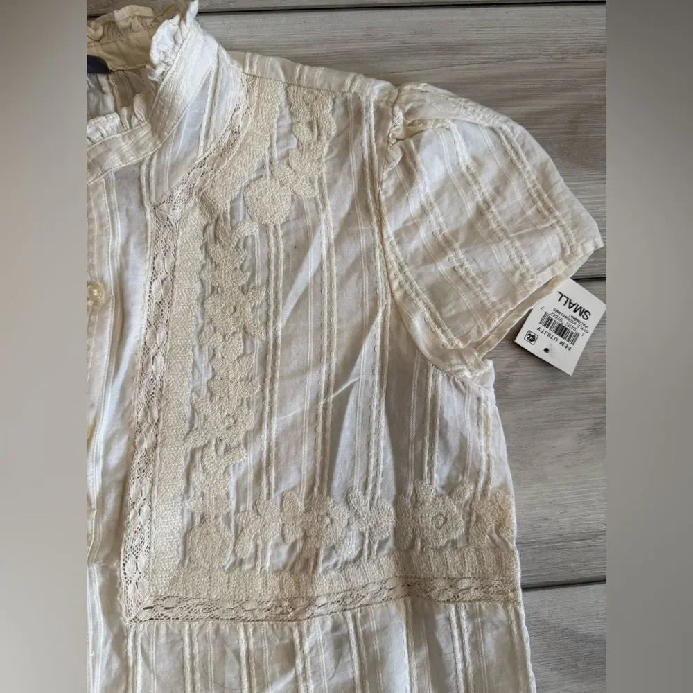 Style & Co Embroidered Button Front Blouse Cream Small NWT - Picture 4 of 7